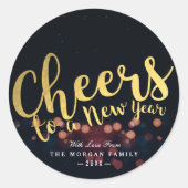 ブラック&金ゴールドクリスマス応援から新年タイポグラフィ ラウンドシール (正面)