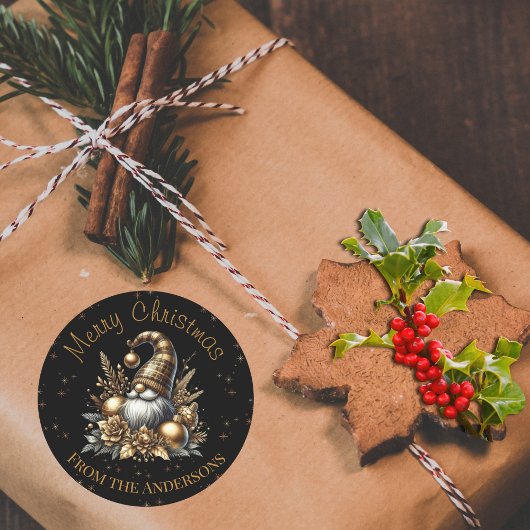 ブラック&金ゴールドクリスマス格言 ラウンドシール