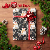 ブラック&金ゴールドクリスマス雪だるまラッピング紙 ラッピングペーパー