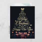 ブラック&金ゴールドクリスマス&ハッピーニューイヤータイポグラフィ シーズンポストカード (正面/裏面)