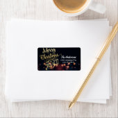 ブラック&金ゴールドクリスマス&ハッピーニューイヤータイポグラフィ ラベル (インサイチュ)