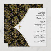 ブラック&金ゴールドクロス《キリスト教》洗礼式や命名式 招待状 (正面/裏面)
