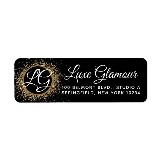 ブラック&金ゴールドグモダンラマーサロン差出人住所 ラベル (正面)