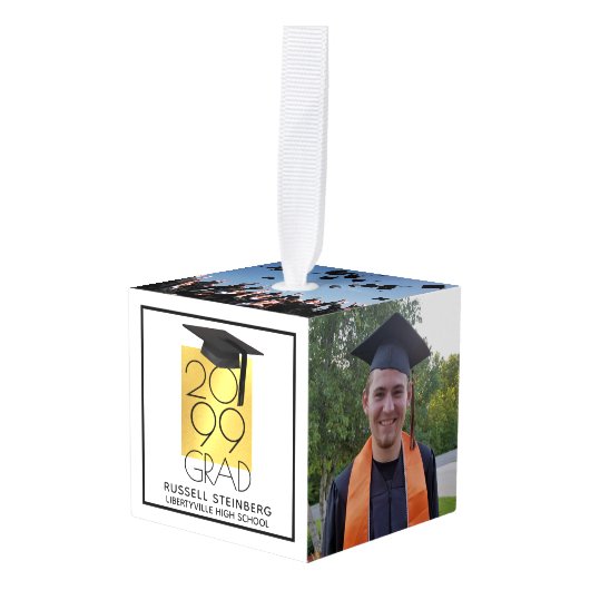 ブラック&金ゴールドグラッド5フォトキープサケ キューブオーナメント (正面アングル)