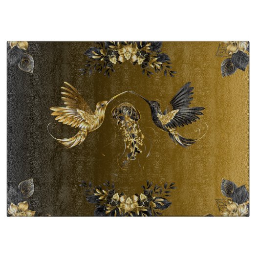 ブラック&金ゴールドグラフィックアートラックス抽象デザイン カッティングボード (正面)