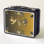 ブラック&金ゴールドグラフィックアートルクセ抽象芸術スタイル メタルランチボックス (裏面)