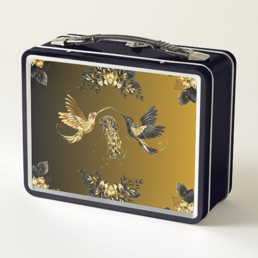 ブラック&金ゴールドグラフィックアートルクセ抽象芸術スタイル メタルランチボックス (裏面)