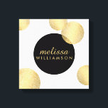 ブラック&金ゴールドグラマー&美しい パーソナライズされた キャンバスプリント<br><div class="desc">1201AMまでにブラックと金ゴールドの魅力と美しいの名刺テンプレートとコーディネート。メタリックなフェイク金ゴールドと黒い円をモチーフに、この華やかなキャンバスの壁アートに目を引くパーソナライズされたデザインを作り出す。© 1201AMクリエイティブ</div>