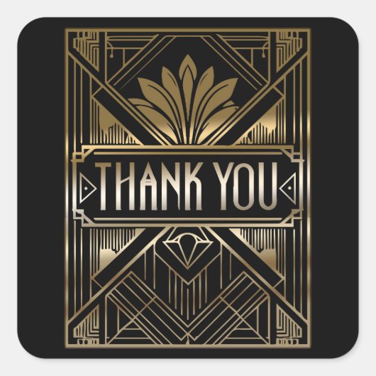 ブラック&金ゴールドグラムアールデコ結婚ズ スクエアシール (正面)