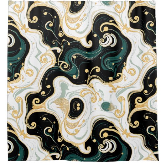 ブラック&金ゴールドグラムシャワーカーテン シャワーカーテン (正面)