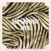 ブラック&金ゴールドグラムゼブラ誕生日 ペーパーコースター (正面)