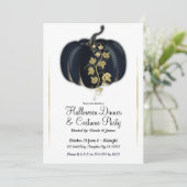 ブラック&金ゴールドグラムパンプキンハロウィンディナーパーティー 招待状 (スタンド正面)