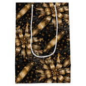 ブラック&金ゴールドグランジクリスマスリボン ミディアムペーパーバッグ (裏面)