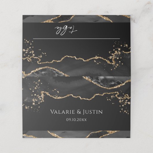 ブラック&金ゴールドグリッターアゲ結婚ート座席表 プレイスカード (外部開封)