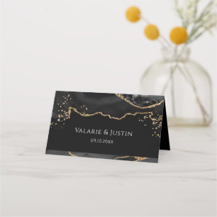 ブラック&金ゴールドグリッターアゲ結婚ート座席表 プレイスカード