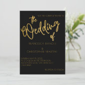 ブラック&金ゴールドグリッターアールデコ結婚スタイル 招待状 (スタンド正面)