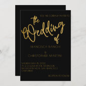 ブラック&金ゴールドグリッターアールデコ結婚スタイル 招待状 (正面/裏面)