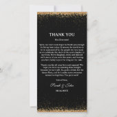 ブラック&金ゴールドグリッターウェディングレセプションテーブル サンキューカード (正面)