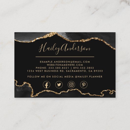 ブラック&金ゴールドグリッターウォーターカラーギルド瑪瑙 名刺 (裏面)