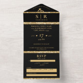 ブラック&金ゴールドグリッターエレガントな結婚式 オールインワン招待状 (内側)