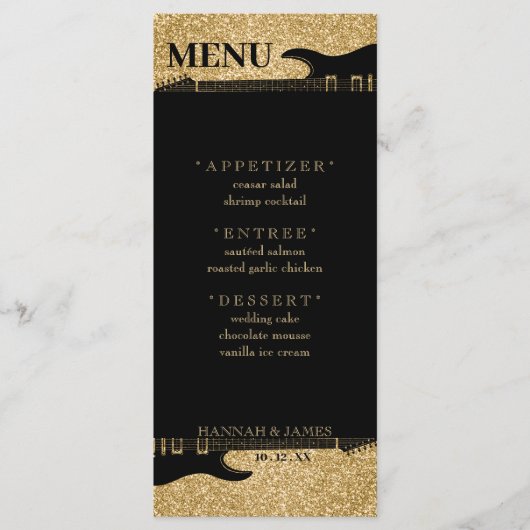 ブラック&金ゴールドグリッターギターウェディングレセプション メニュー (正面)
