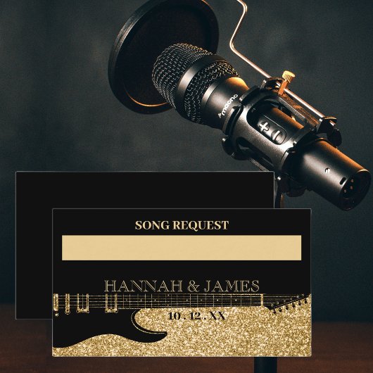 ブラック&金ゴールドグリッターギタ結婚ーの曲のリクエスト エンクロージャーカード