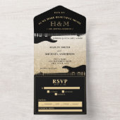 ブラック&金ゴールドグリッターギタ結婚ー オールインワン招待状 (内側)