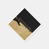ブラック&金ゴールドグリッターギタ結婚ー スタンダードカクテルナプキン (角)