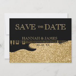 ブラック&金ゴールドグリッターギタ結婚ー セーブザデート