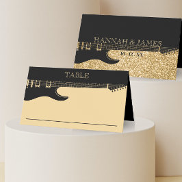ブラック&金ゴールドグリッターギタ結婚ー プレイスカード