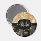 ブラック&金ゴールドグリッターグラムシャンデリア&アールデコ マグネット (正面/裏面)