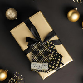 ブラック&金ゴールドグリッターグラムスノーフレークホリデー ギフトタグ