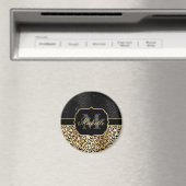 ブラック&金ゴールドグリッターグラムヒョウの斑点&アールデコ マグネット (インサイチュ (食洗機))