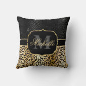 ブラック&金ゴールドグリッターグラムレオパードスポット&アールデコ クッション (裏面)