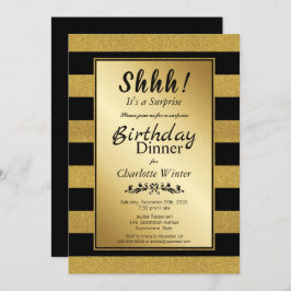 ブラック&金ゴールドグリッターサプライズ誕生日ディナー 招待状