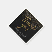 ブラック&金ゴールドグリッターサンキュー結婚ズ スタンダードカクテルナプキン (角)