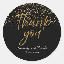 ブラック&金ゴールドグリッターサンキュー結婚ズ ラウンドシール
