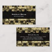 ブラック&金ゴールドグリッタースクウェアシックビジネスカード 名刺 (正面/裏面)