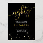 ブラック&金ゴールドグリッタースクリプト80thバースデーパーティー 箔招待状<br><div class="desc">ブラック&金ゴールドグリッタースクリプト80thバースデーパーティーフォイル招待状</div>