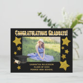 ブラック&金ゴールドグリッタースターズおめでとう卒業 案内状 (スタンド正面)