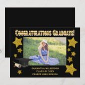 ブラック&金ゴールドグリッタースターズおめでとう卒業 案内状 (正面/裏面)