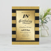 ブラック&金ゴールドグリッターストライプの18th誕生日ディナー 招待状 (スタンド正面)