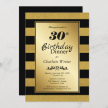 ブラック&金ゴールドグリッターストライプの30th Birthday Dinner
