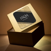 ブラック&金ゴールドグリッターストライプ結婚式の引き出物 スクエアシール