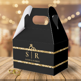 ブラック&金ゴールドグリッターストリップダイヤモンドリングや輪結婚ズ フェイバーボックス