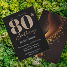 ブラック&金ゴールドグリッタースワール80誕生日 招待状