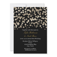 ブラック&金ゴールドグリッタードットモダン結婚式招待状