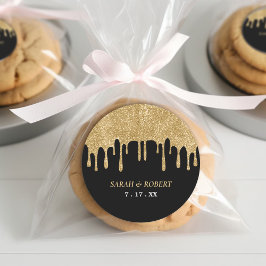 ブラック&金ゴールドグリッタードリップ結婚ズ ラウンドシール
