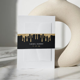 ブラック&金ゴールドグリッタードリップ結婚ズ 招待状ベリーバンド