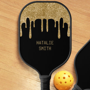ブラック&金ゴールドグリッタードリップ ピックルボールラケット